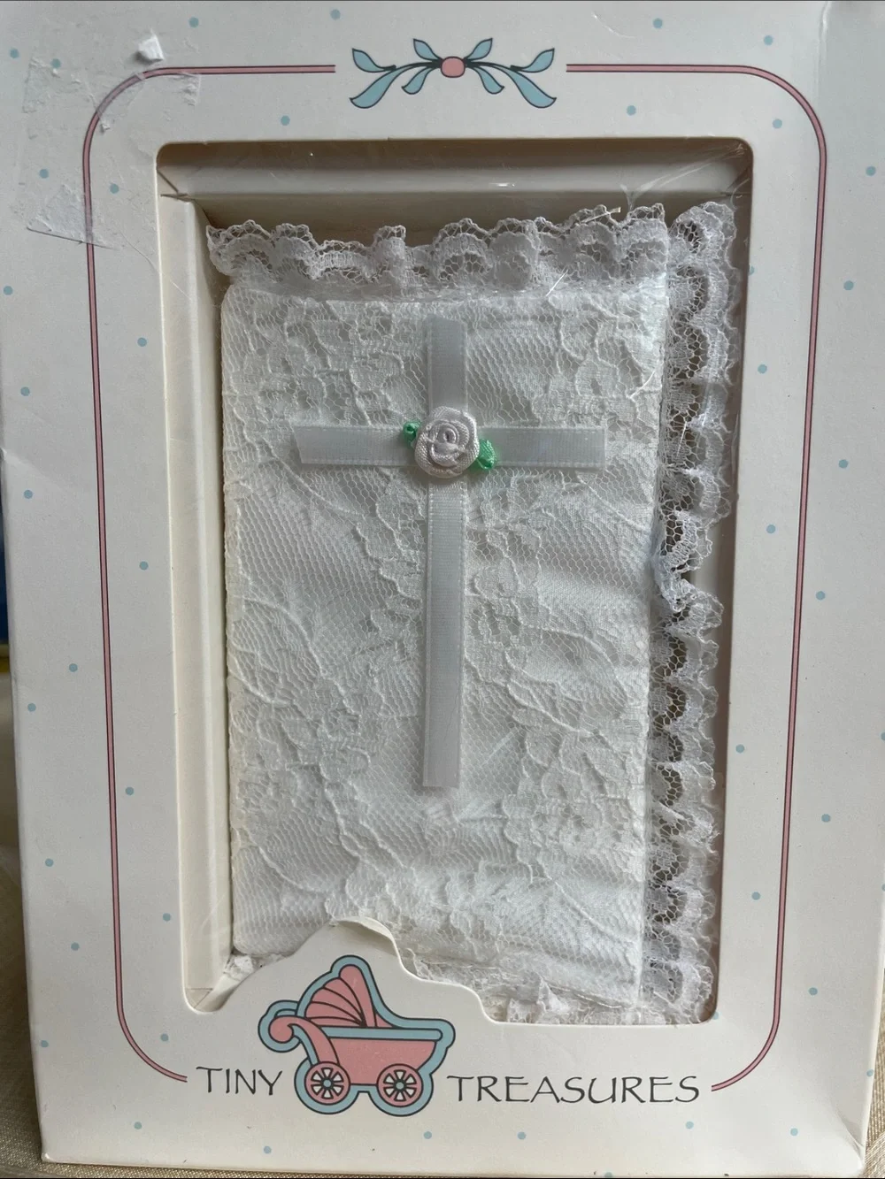 Vintage Tiny Treasures White Lace Keepsake Christening Bible for Baby